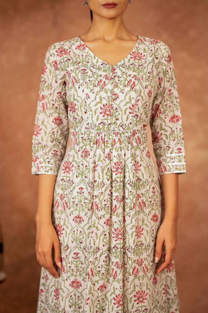 Joban Fashion Green Pink Hand Block Printed Cotton Suit Set | Grocsy