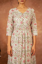Joban Fashion Green Pink Hand Block Printed Cotton Suit Set | Grocsy