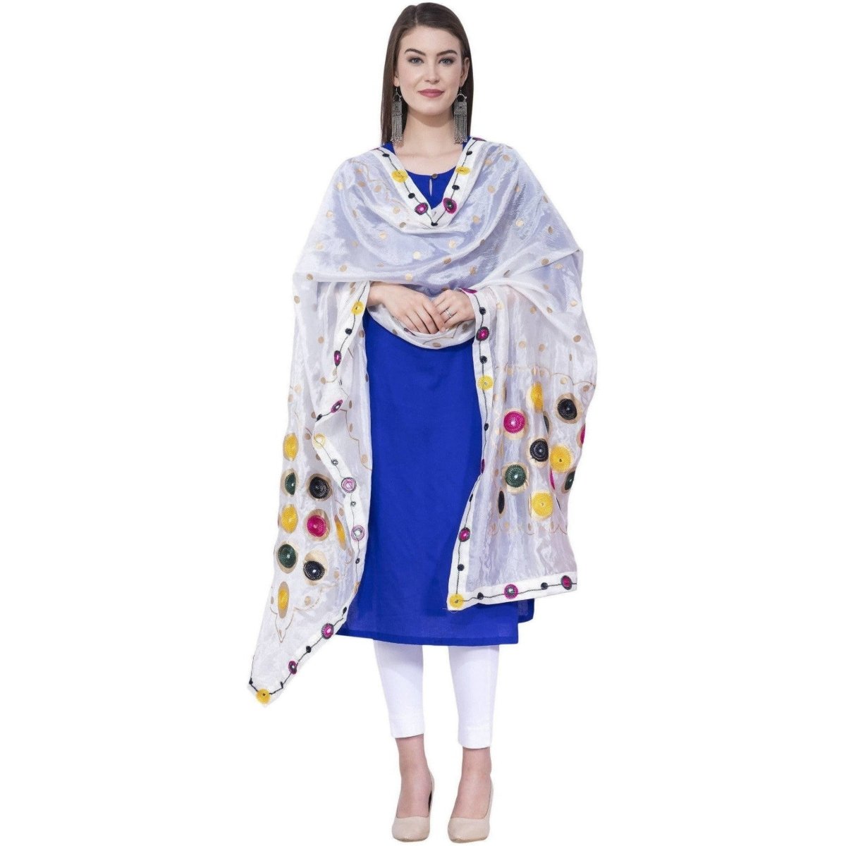A R Silk White Color Multi rasgulla Silk Dupattas and Chunnis | Grocsy
