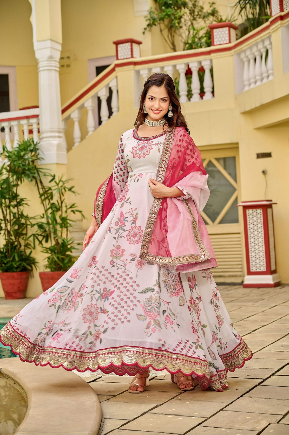 Joban Fashion Pink/white Kurta Set Georgette Embroidery Sequence Work | Grocsy