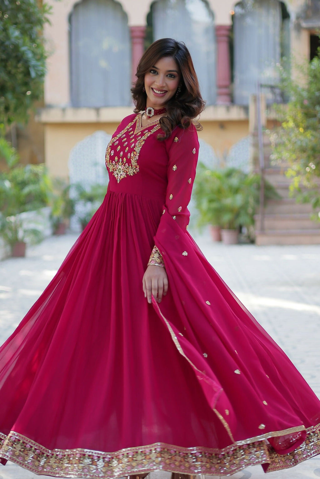 Joban Fashion Pink Georgette Sequence Embroidery Work Kurta Set | Grocsy
