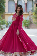 Joban Fashion Pink Georgette Sequence Embroidery Work Kurta Set | Grocsy