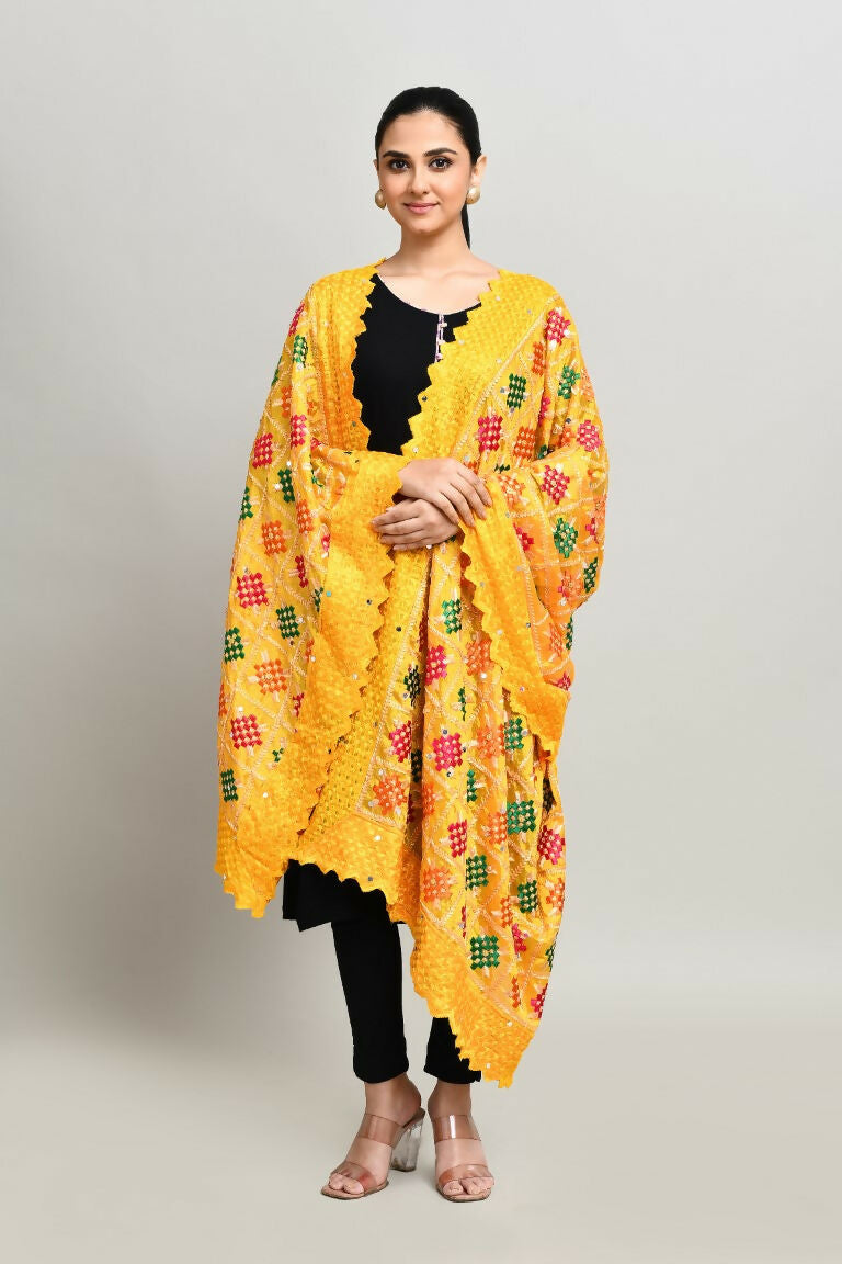 Joban Fashion Multi Color Cotton Embroidery Work Phulkari Dupatta | Grocsy