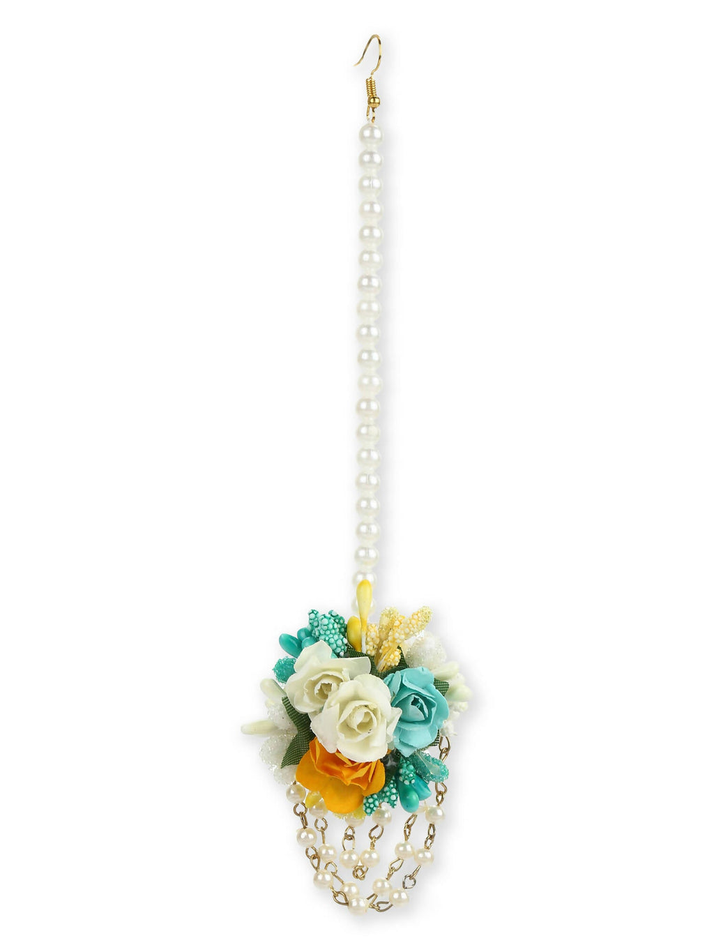 Flower Jewellery Gold-Polished Turquoise Blue Floral Jewellery Set - Ruby Raang | Grocsy