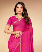 Pink Chiffon Leheriya Printed Saree With Unstitched Blouse Piece - Swarna | Grocsy