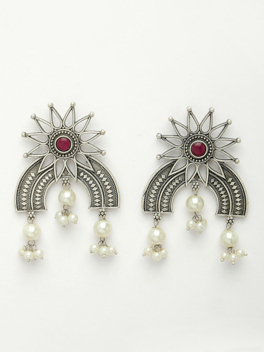 NVR Women's Floral Silver-Plated Artificial Stones and Beads Drop Earrings | Grocsy