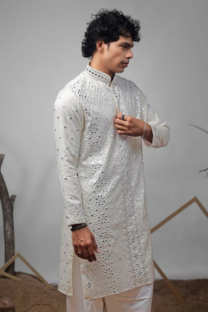 Off White Viscose Heavy Embroidery Work Kurta Set - Mahotsav | Grocsy