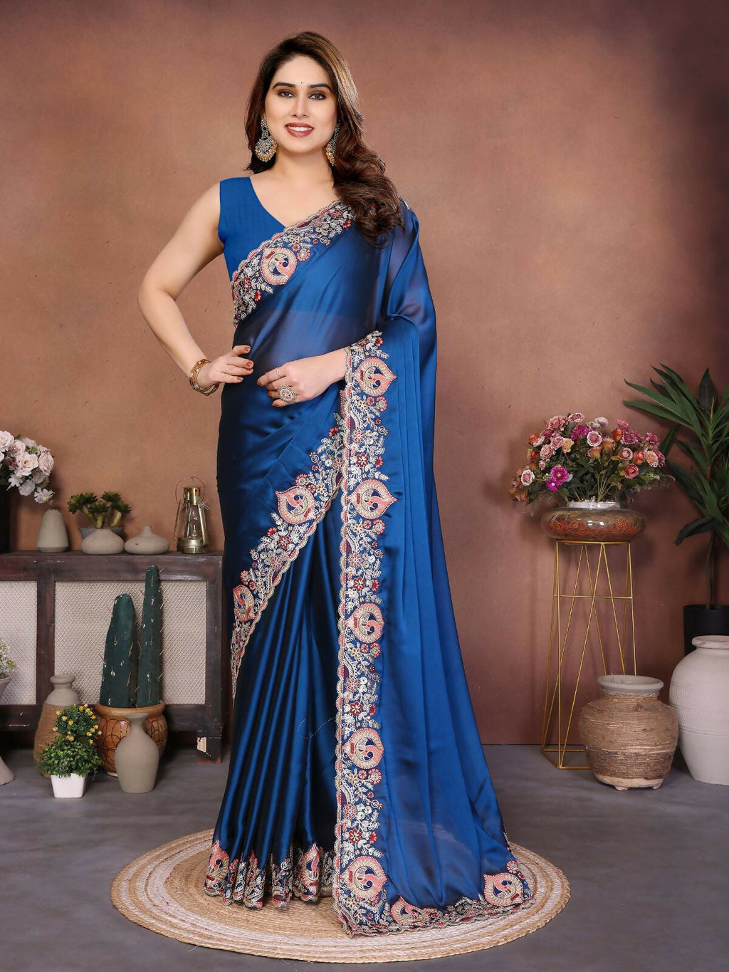 Teeya Creation New Trendy Party Wear Soft Silk Saree-Blue | Grocsy