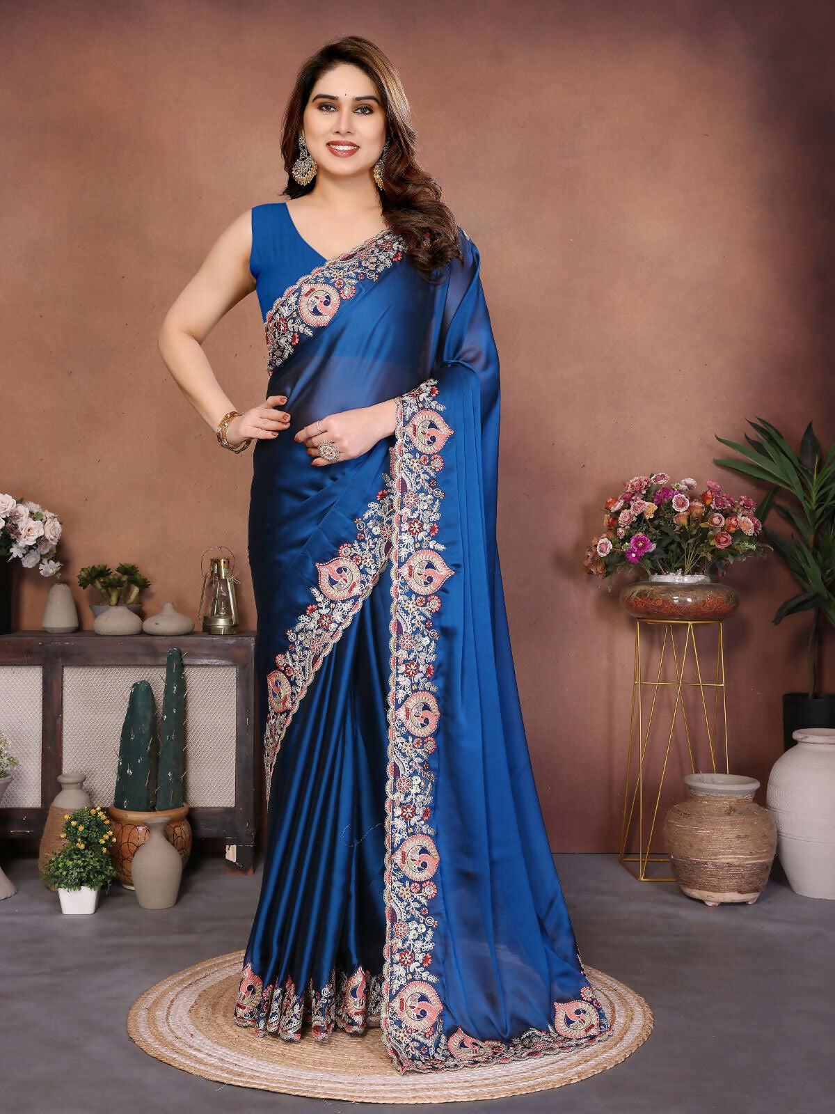 Teeya Creation New Trendy Party Wear Soft Silk Saree-Blue | Grocsy