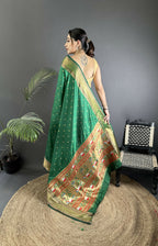 Joban Fashion Green Butti Woven Soft Lichi Silk Paithani Saree | Grocsy