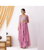 Joban Fashion Peach Kurta Set Georgette Embroidery Sequence Work | Grocsy
