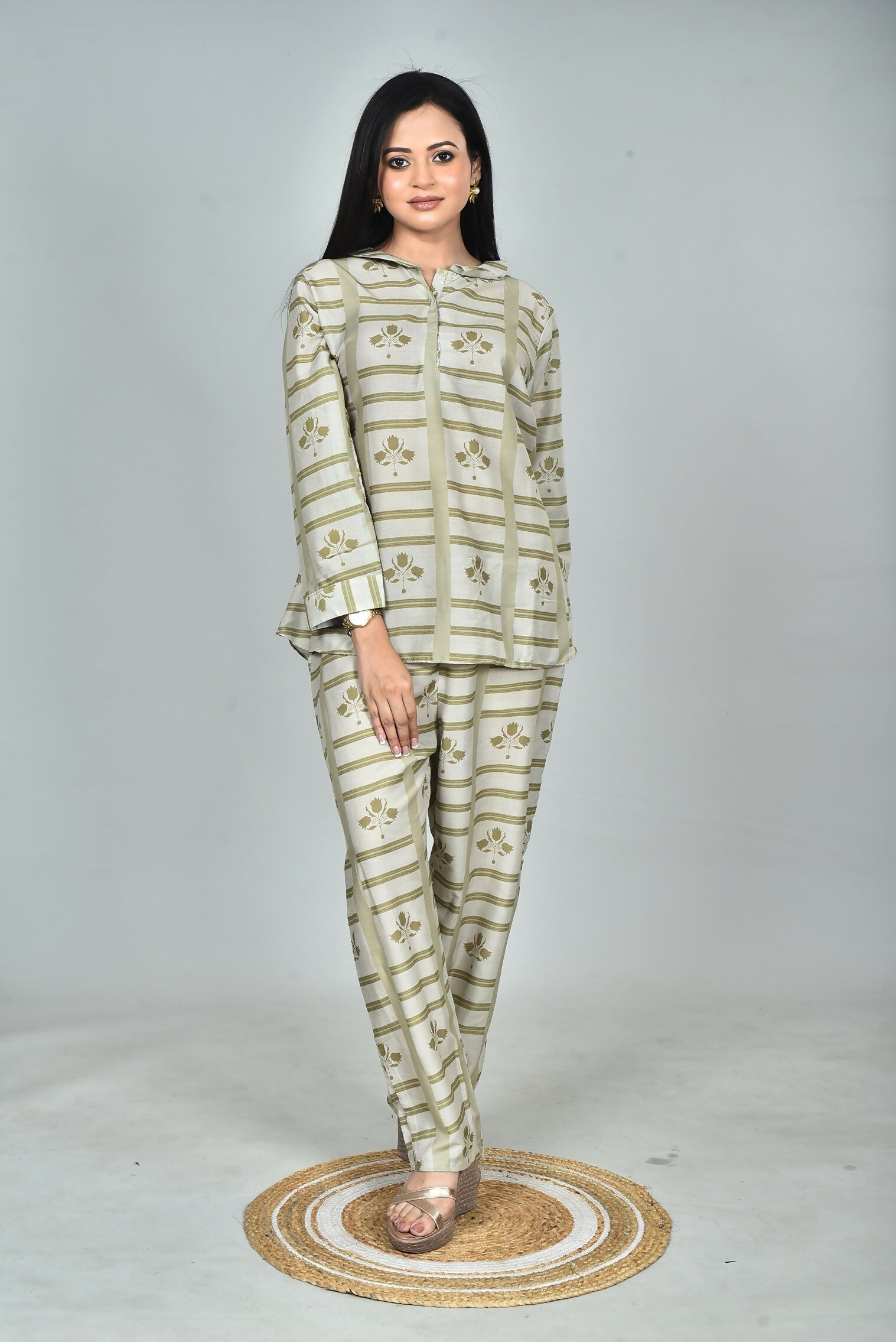Morchari Digital Print Semi Muslin Co-Ord Set Top & Trouser-Multicolor | Grocsy
