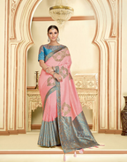Pink Silk Georgettethread And Zari Embroidery, Laser Cut Buttas, Tassels Saree - Norita Hit | Grocsy