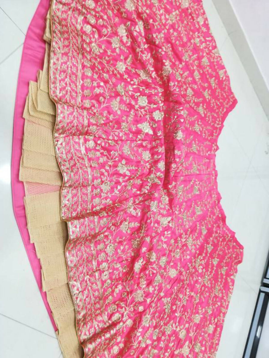 Jyoti Fashion Gajri Red Zari and Sequins Embroidered Malai Satin Silk Lehenga Choli with Dupatta | Grocsy