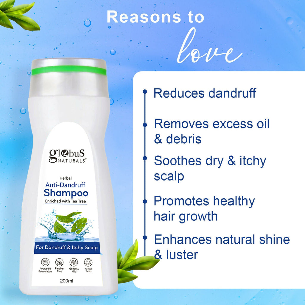 Globus Naturals Anti Dandruff Shampoo, For Dandruff and Itchy Scalp, Suitable For All Hair Types | Grocsy