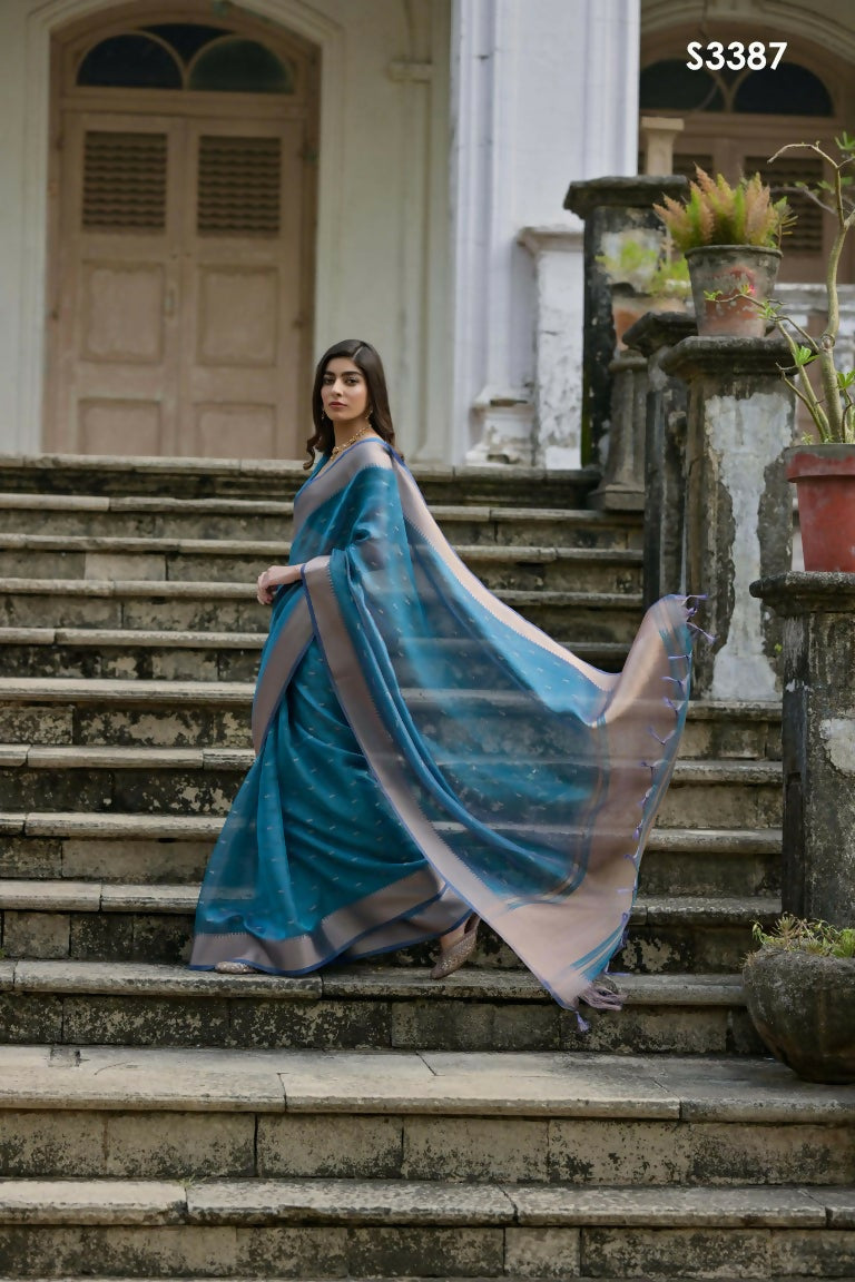 Firozi Kalyani Silk Woven Design Saree - Priyalaxmi | Grocsy