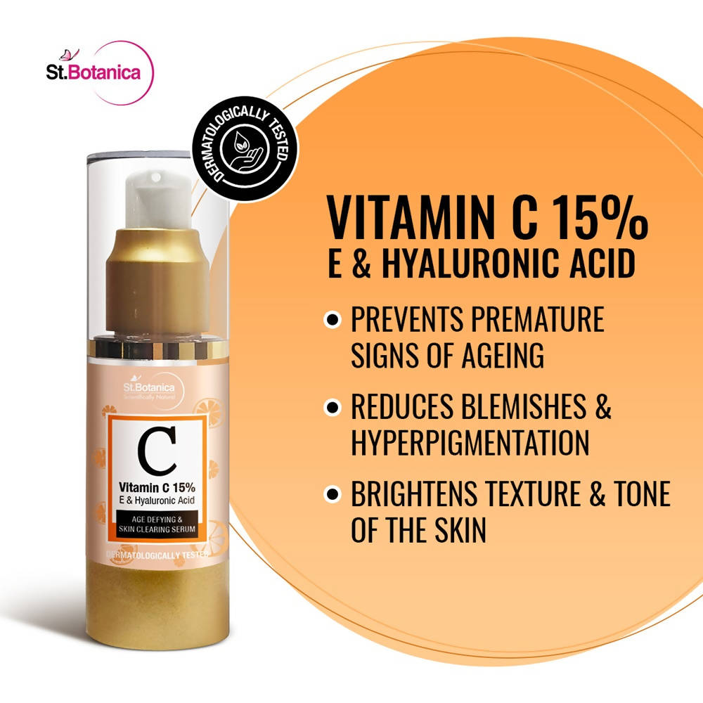 St.Botanica Vitamin C 15% E & Hyaluronic Acid, Age Defying & Skin Clearing Serum | Grocsy