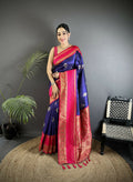 Joban Fashion Violet Banarasi Soft Silk Woven Saree | Grocsy