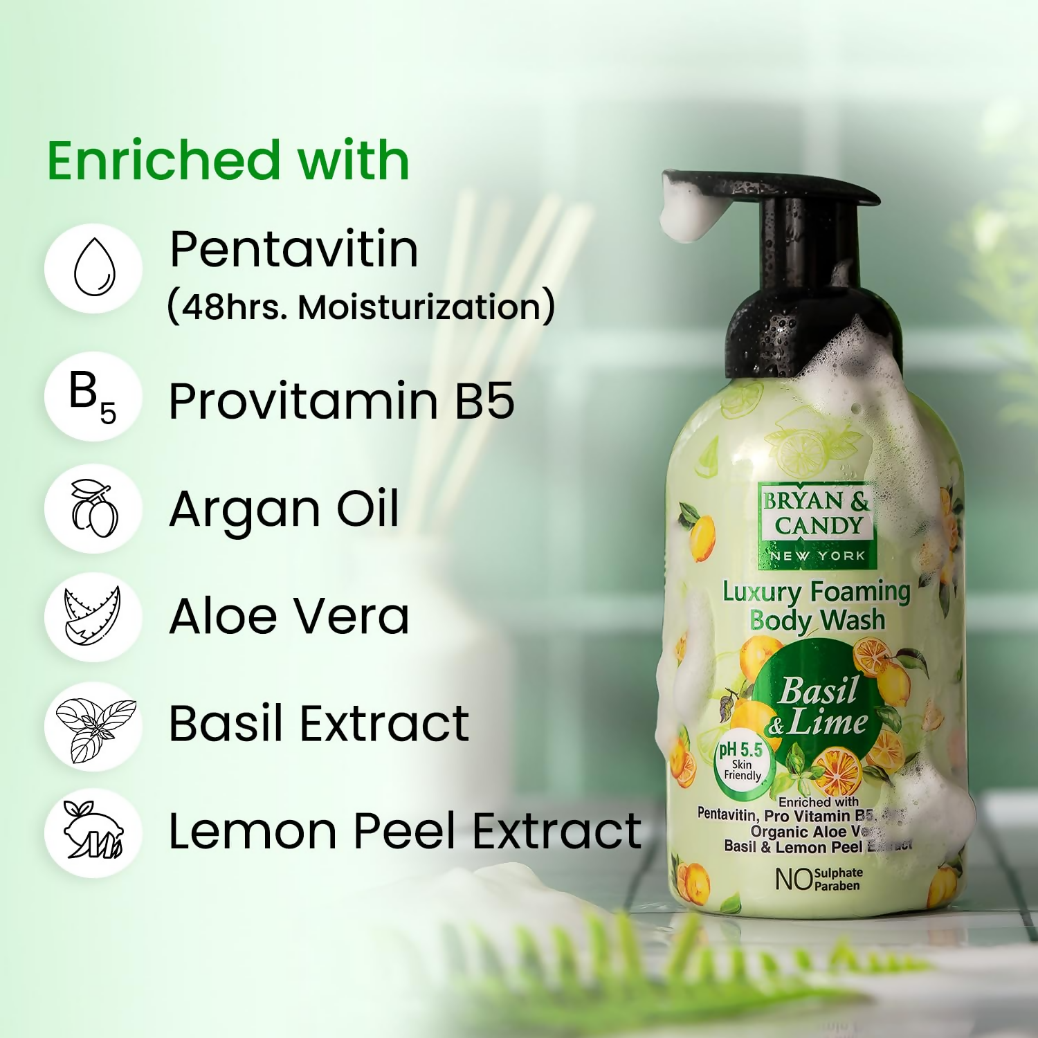 Bryan & Candy Luxury Foaming Body Wash - Basil & Lime | Grocsy