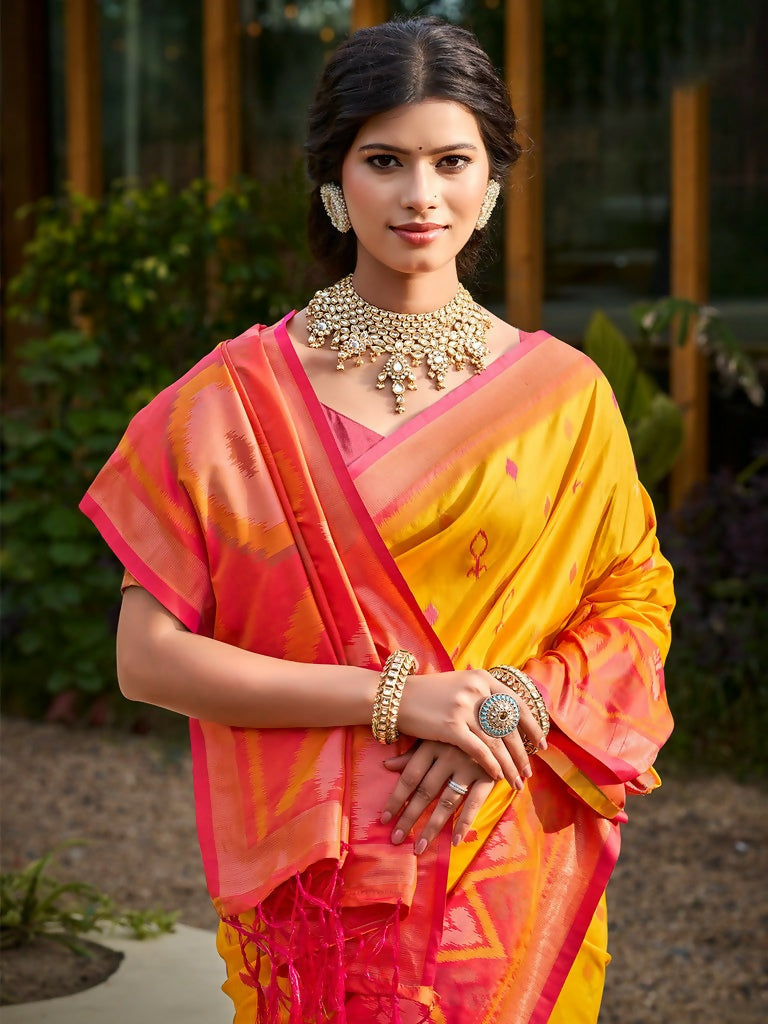Shree Shyam Fashion Yellow Soft Silk Saree | Grocsy