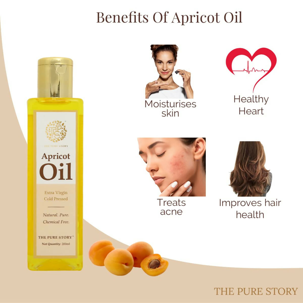 The Pure Story Natural Cold Pressed Apricot Hair Oil | Grocsy