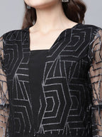 Ahalyaa Womens Crepe & Net Black Printed Jumpsuit | Grocsy