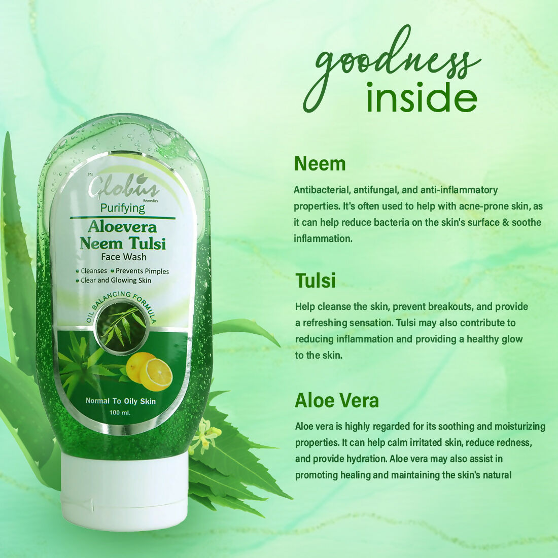 Globus Remedies Aloe vera Neem Tulsi Face Wash | Grocsy