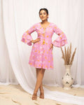 FIORRA Women's Light Pink Georgette Floral Printed Western Dress | Grocsy