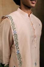 Falling Raw Silk Peach Gajavana Kurta Set By Hilo Design | Grocsy