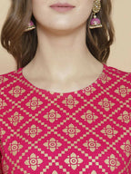 Vamika Foil Print Cotton Pink Party Wear/Casual Wear Kurta Set/Suit | Grocsy