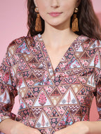 Myshka Women's Multi Printed V-Neck Top | Grocsy