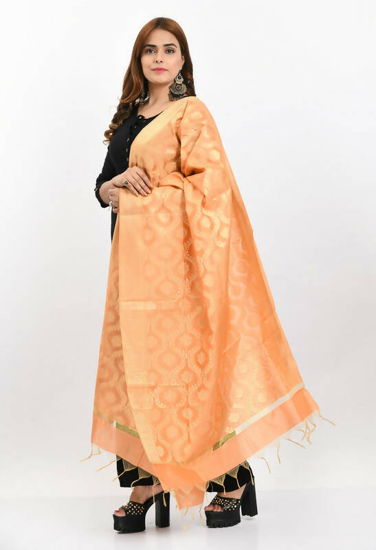 Mominos Fashion Moeza Women's Banarsi Silk All Over Woven Design Peach Dupatta | Grocsy