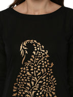Ahalyaa Black Chanderi Gold Print Kurta | Grocsy