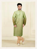 Joban Fashion Green Slub Silk Embroidery Kurta Pyjama | Grocsy