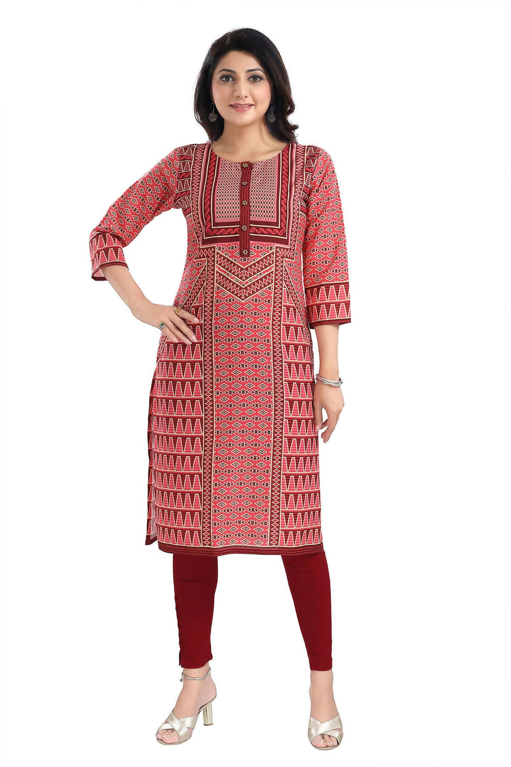 Snehal Creations Tomato Designer Print Cotton Slub Long Kurti Tunic | Grocsy