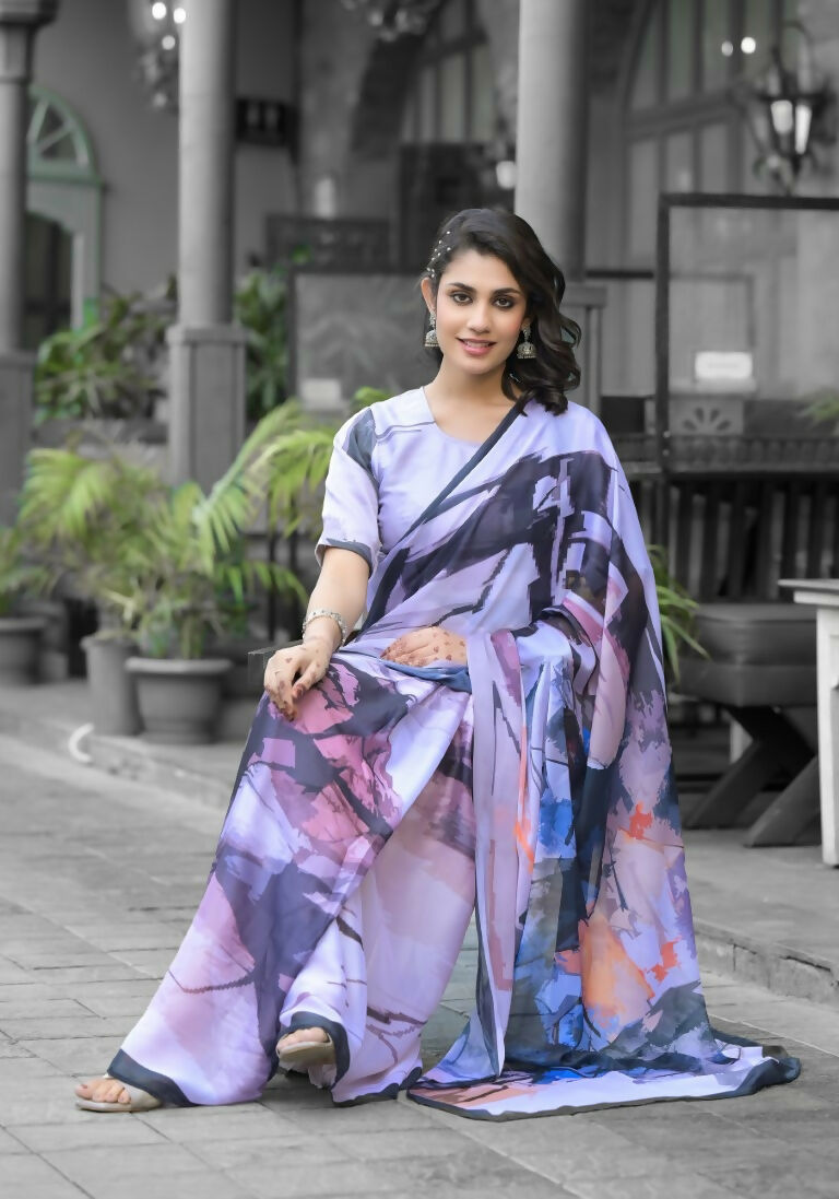 stylish Casual Light Purple Imported georgette Ready to Wear Fancy Saree - Ashwini | Grocsy