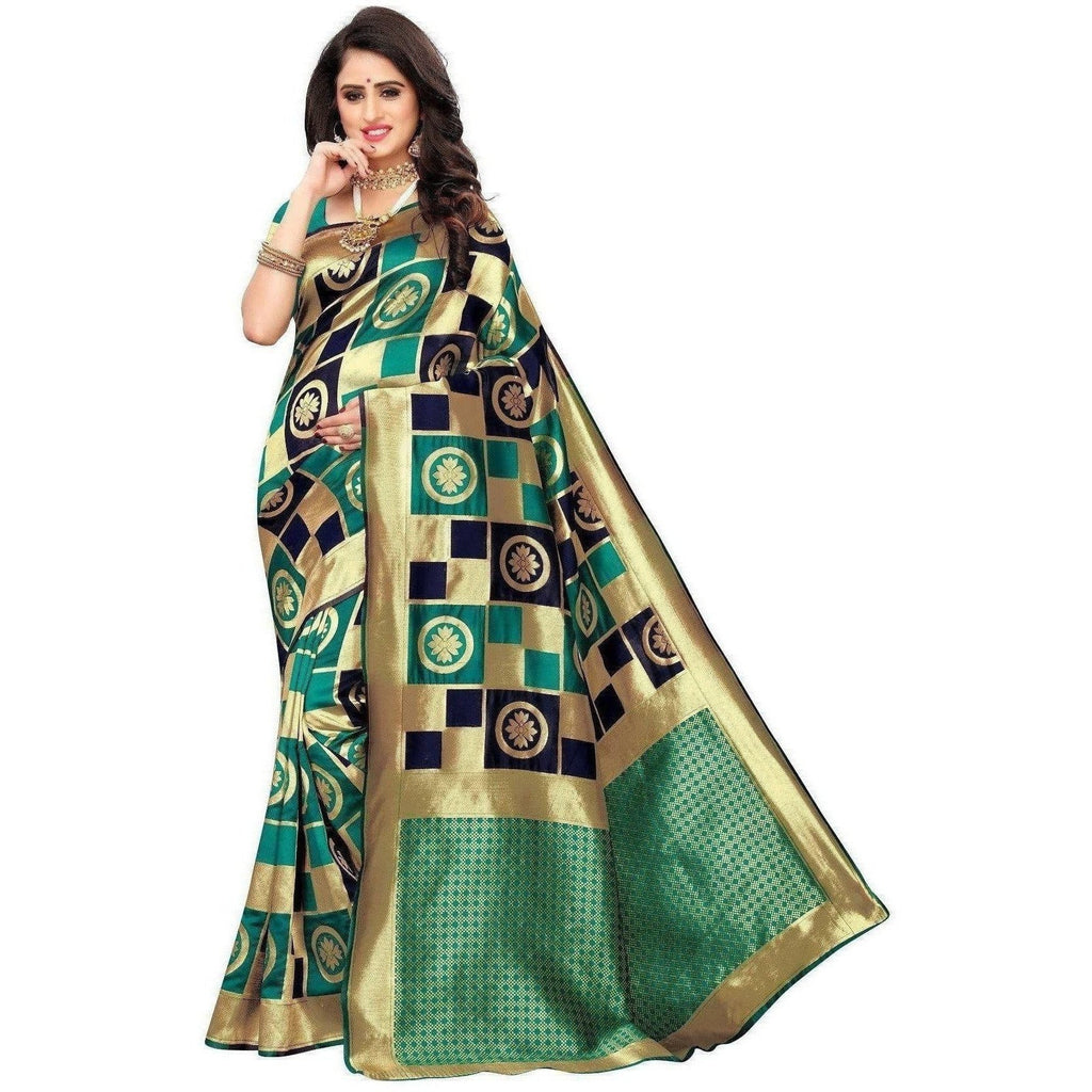 Vamika Banarasi Jaquard Rama Green Weaving Saree (Banarasi 25) | Grocsy