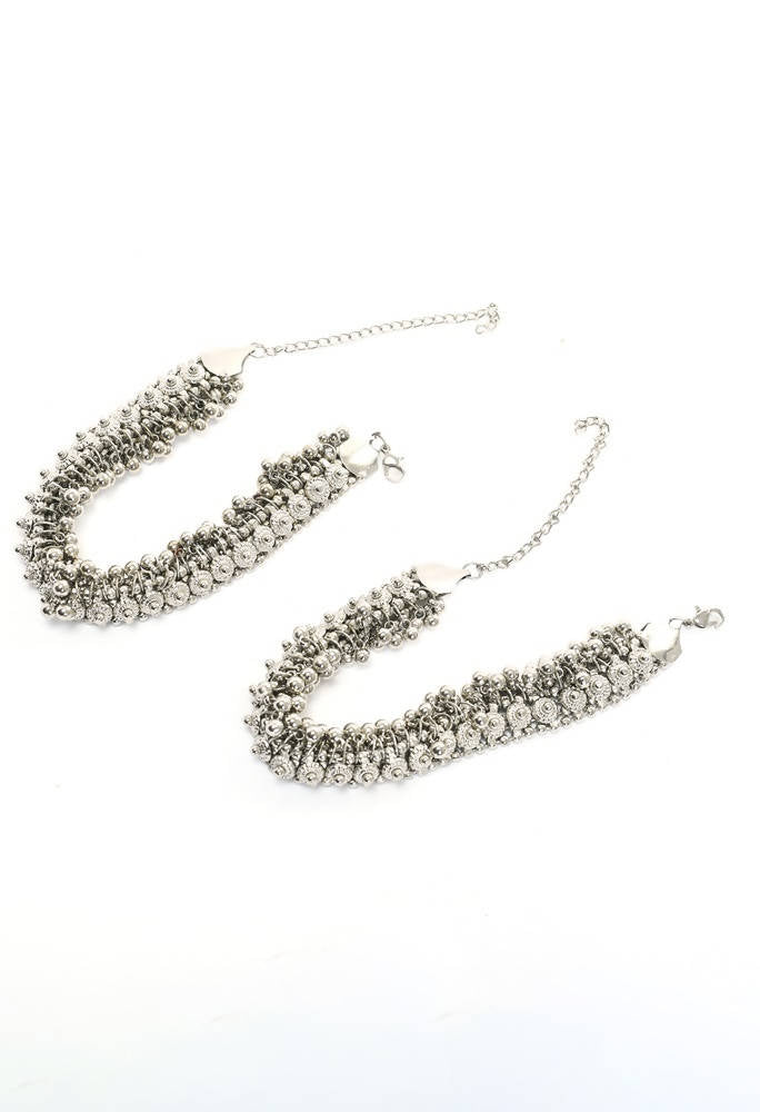 Mominos Fashion Kamal Johar Oxidised Heavy Silver Anklets | Grocsy