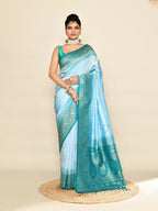 Joban Fashion Sky Blue & Rama Plain With Weaving Border Banarasi Silk Sarees | Grocsy
