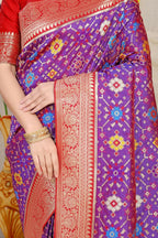 Jyoti Fashion Women's Purple Patola Silk Zari Woven Saree with Blouse | Grocsy