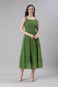 Souchii Green Varlie Printed Tiered Dress – Flowy Fit & Flare | Grocsy