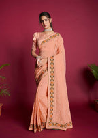 Vamsee Peach Georgette Designer Saree | Grocsy