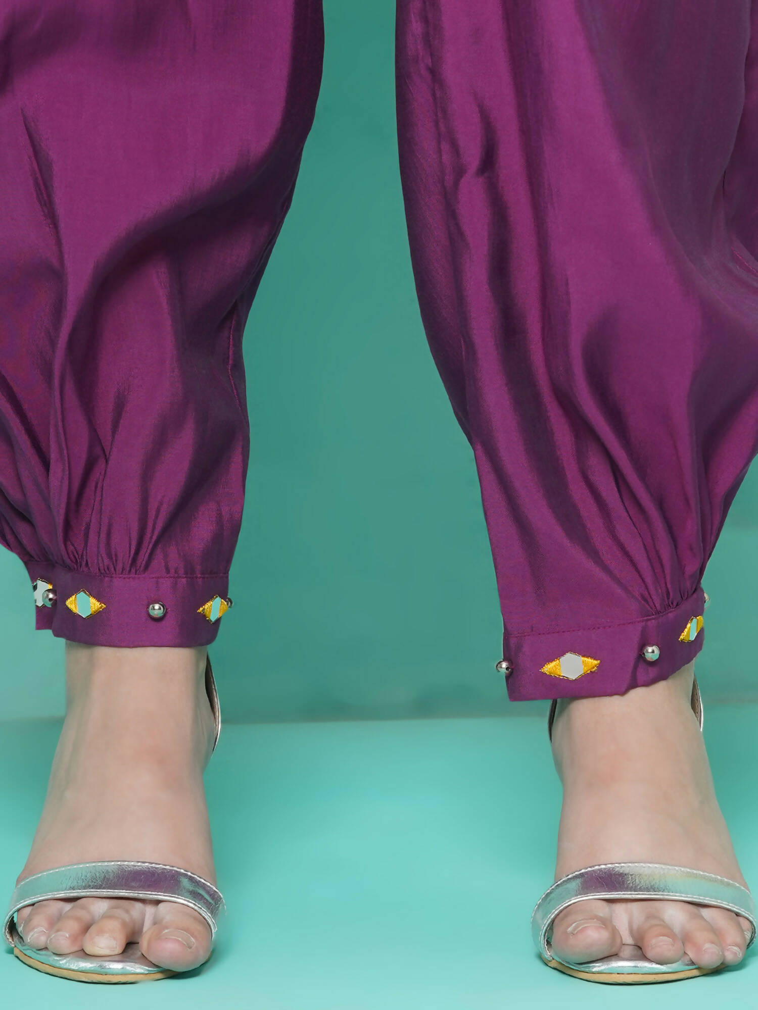 Women Republic Purple Art Silk Embroidered Kurta with Afghani Salwar | Grocsy