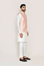 Joban Fashion White Colored Art Silk Fabric Kurta, Jacket With Straight Fit Pant | Grocsy