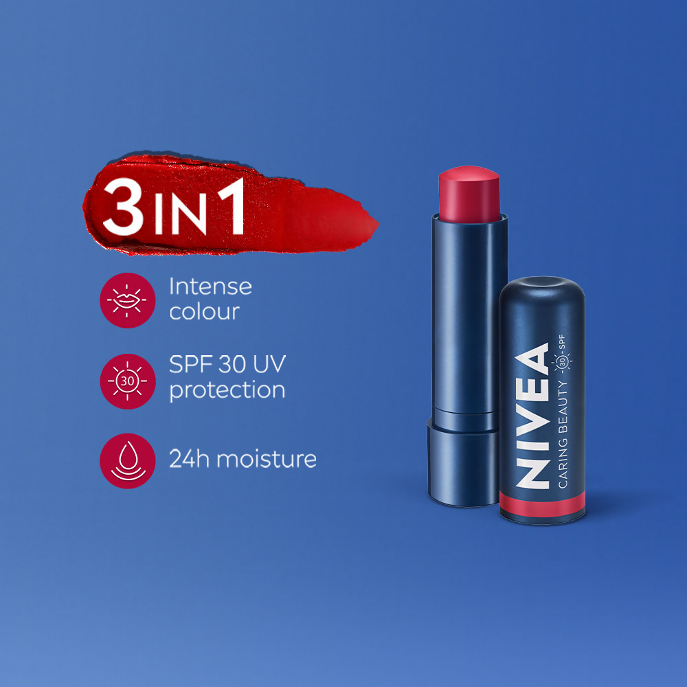 Nivea Lip Caring Beauty Red Lip Balm With SPF 30 - Red | Grocsy
