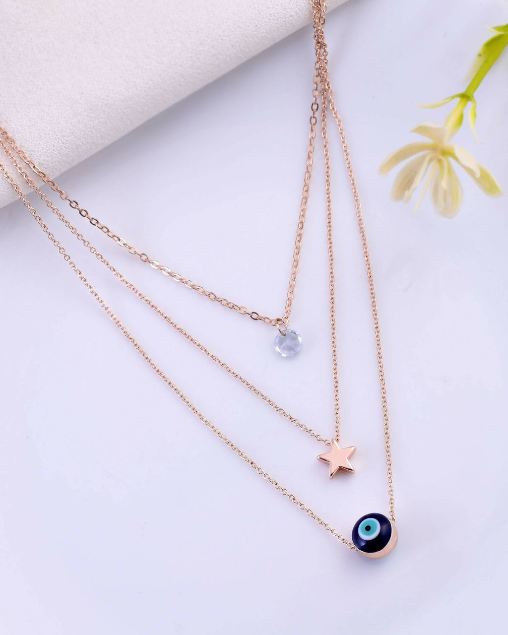 VOJ Women Stainless Steel 3 Layered Sliver Tonned Chain Set | Grocsy