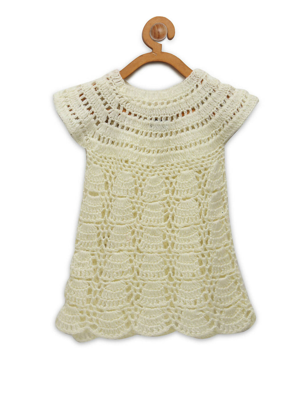 ChutPut Hand knitted Crochet Cream Wedding Wool Dress For Baby Girls | Grocsy
