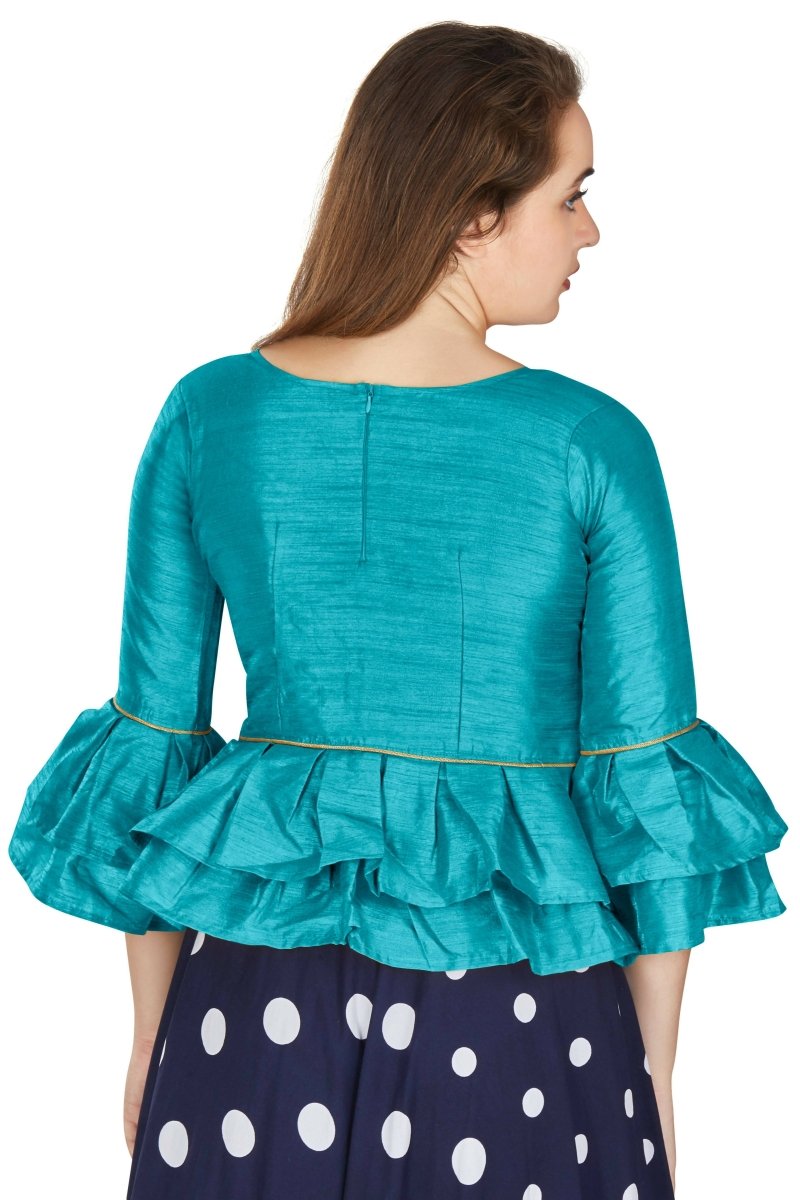 Aastha Fashion Women's Firozi Art Silk Bell Sleeves attire with Poly Cotton Lining Blouse | Grocsy