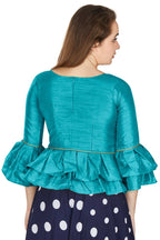 Aastha Fashion Women's Firozi Art Silk Bell Sleeves attire with Poly Cotton Lining Blouse | Grocsy