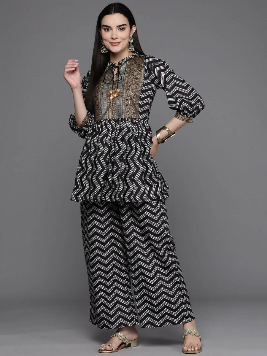 Ahalyaa Women Printed Ethnic Co-Ords - Black Color | Grocsy